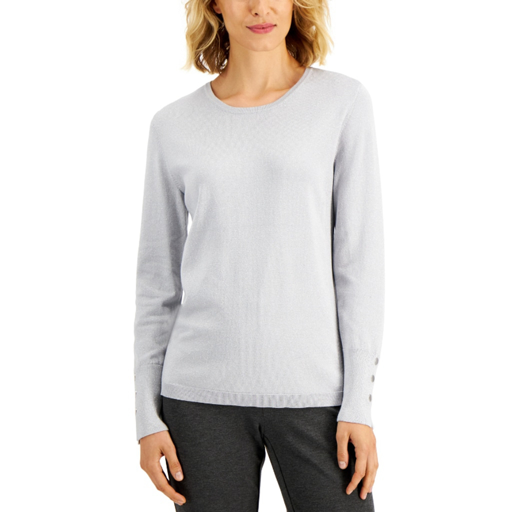 JM Collection Petite Large Grey & Silver Sparkly Rivet-Detail Sweater NWT